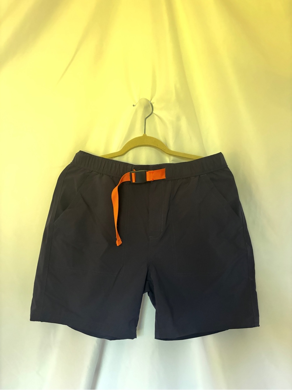 Gym Brave Men's Athletic Shorts with Orange Webbing Belt - Navy Blue